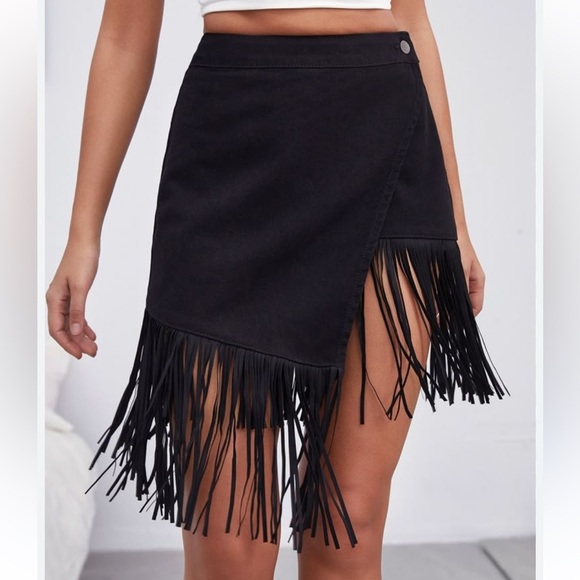 Niay fringe waterfall mullet skirt black 6 - Picture 5 of 5